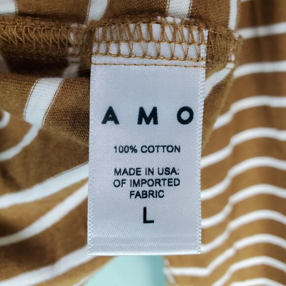 AMO Womens Long Sleeve Babe Tee Sepia Natural Striped Cropped Top Size Large - Picture 4 of 5
